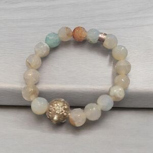 Neutral Stone Bead stretch bracelet